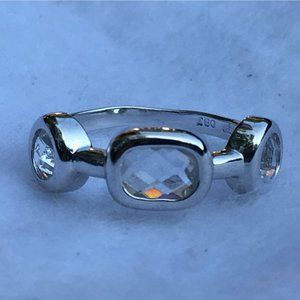 Stylish Women's Silver Ring, Round and Square Faceted Accents, Size 7